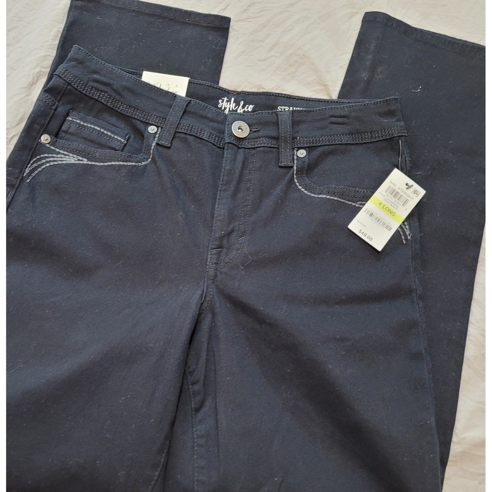 Style & Co. NWT Women's SZ 4 Tall Rail Straight  Black jeans  straight leg